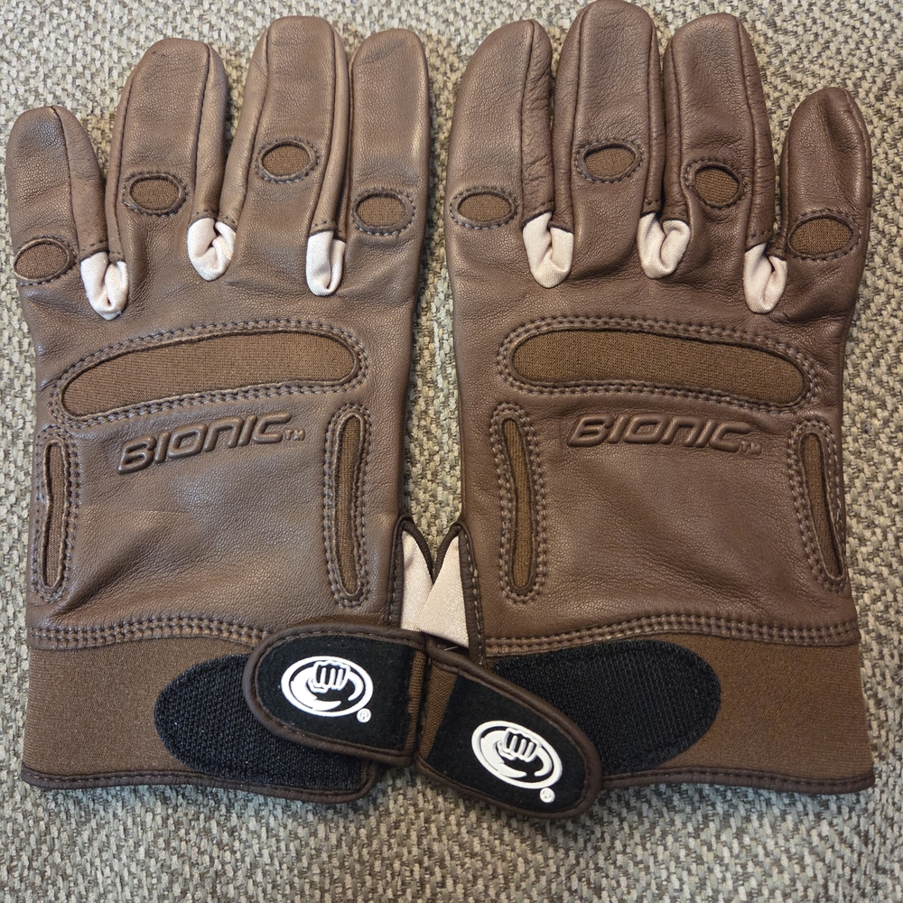 Bionic Womens XL Brown Leather Motorcycle Gloves with Black Details
